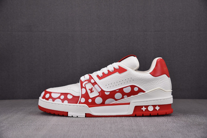 l&v x yayoi kusama trainer white red