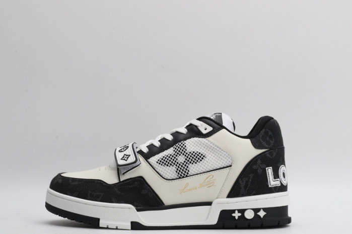 l&v trainer velcro strap monogram denim black white